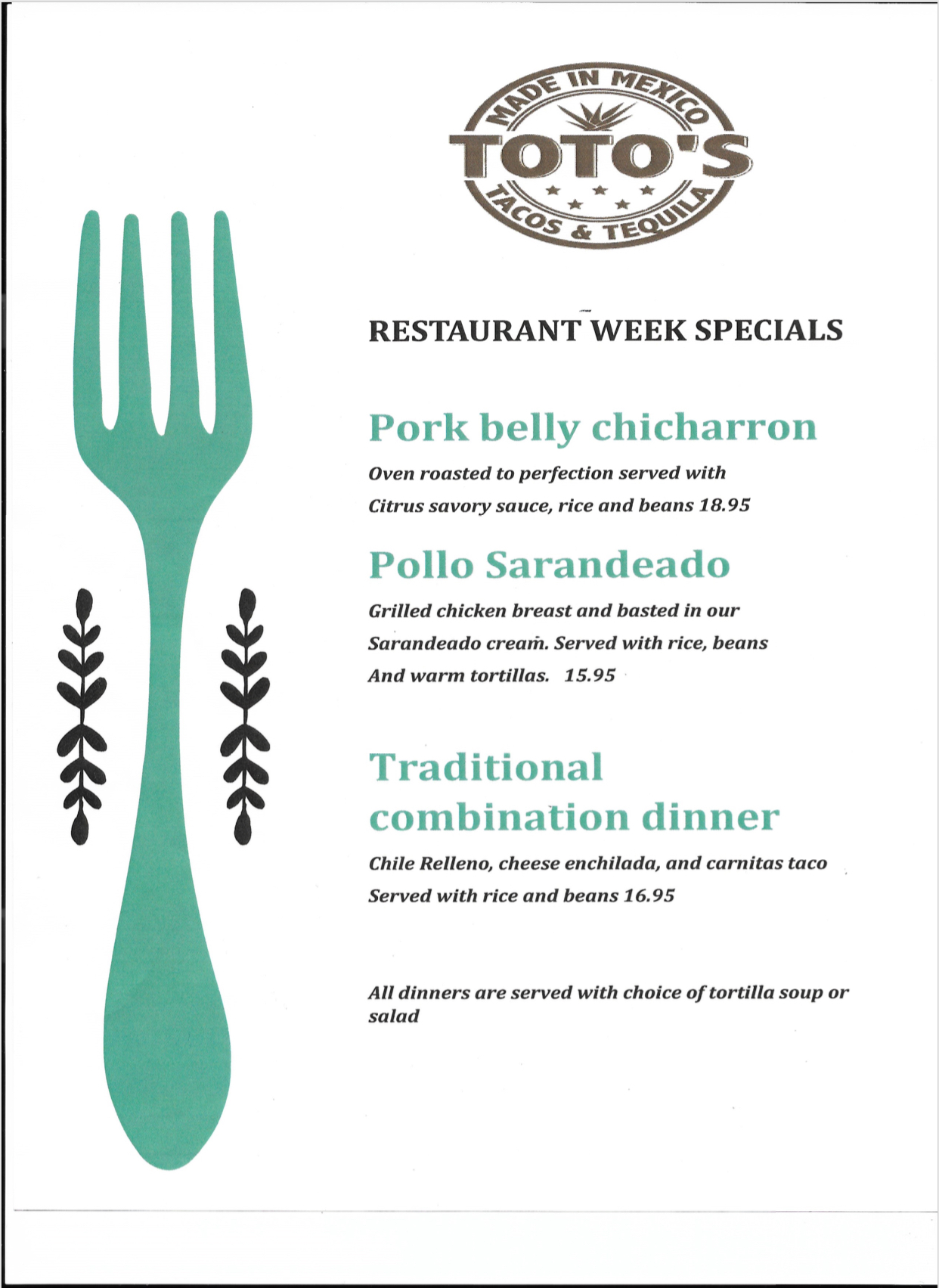 totos Restaurant Week Menu Boulder City, NV