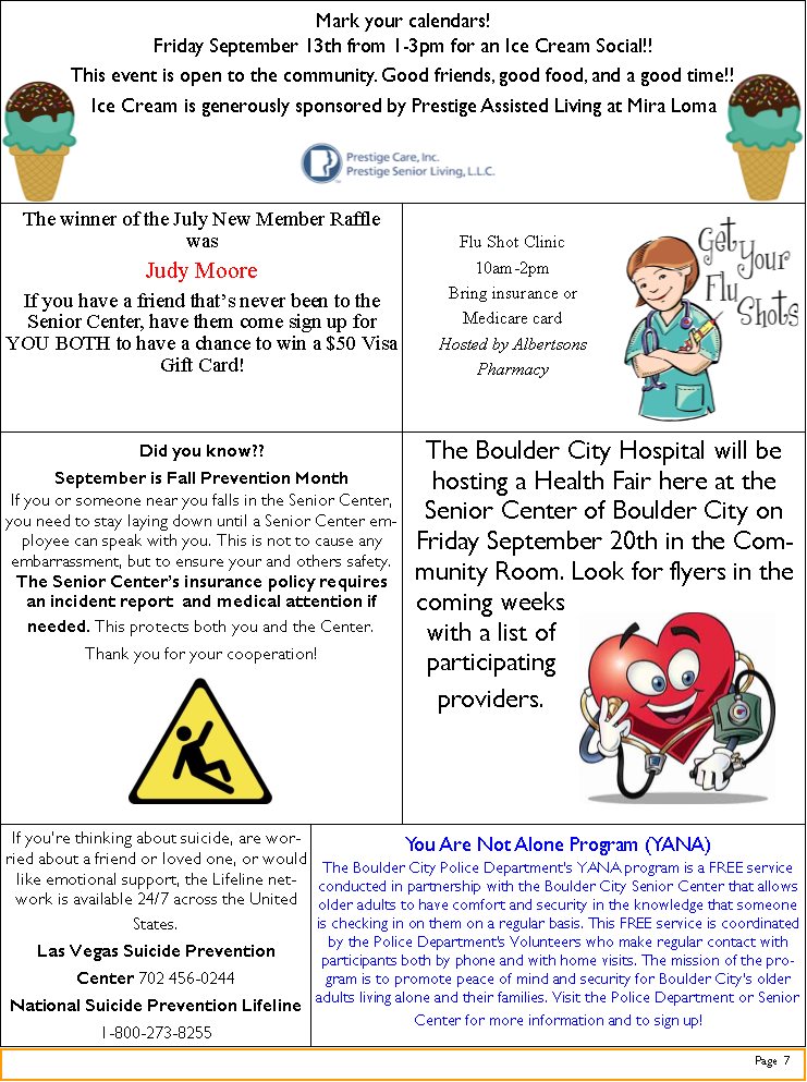 SeniorCenter Events Boulder City, Nevada