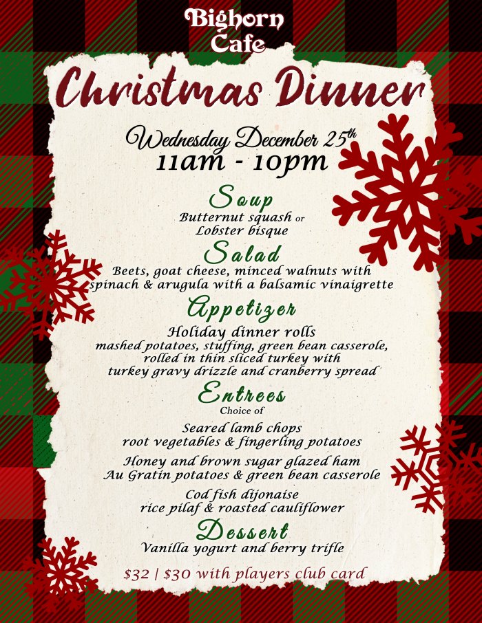 HDL Christmas Menu Boulder City, NV
