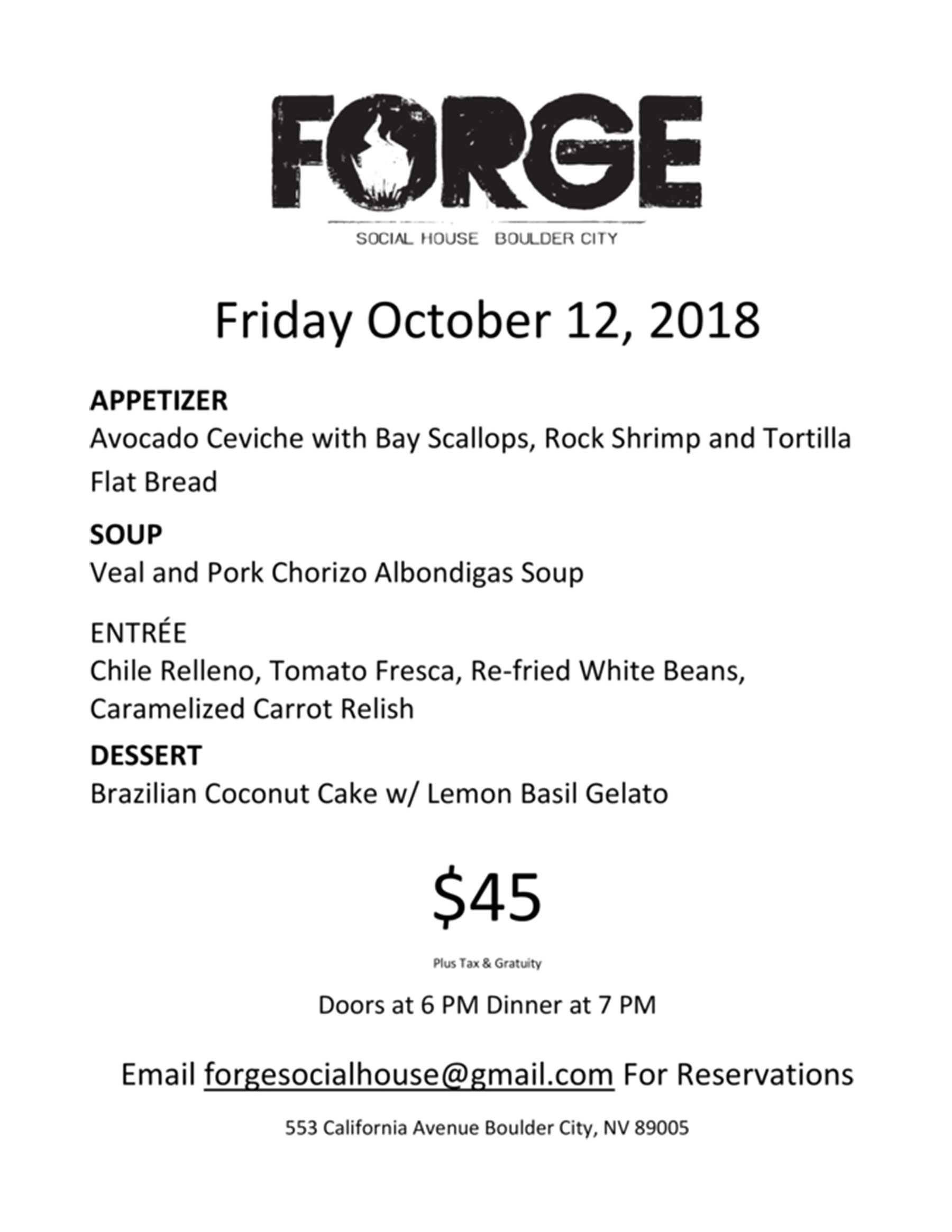 Forge Dinner October 2018 Boulder City, NV