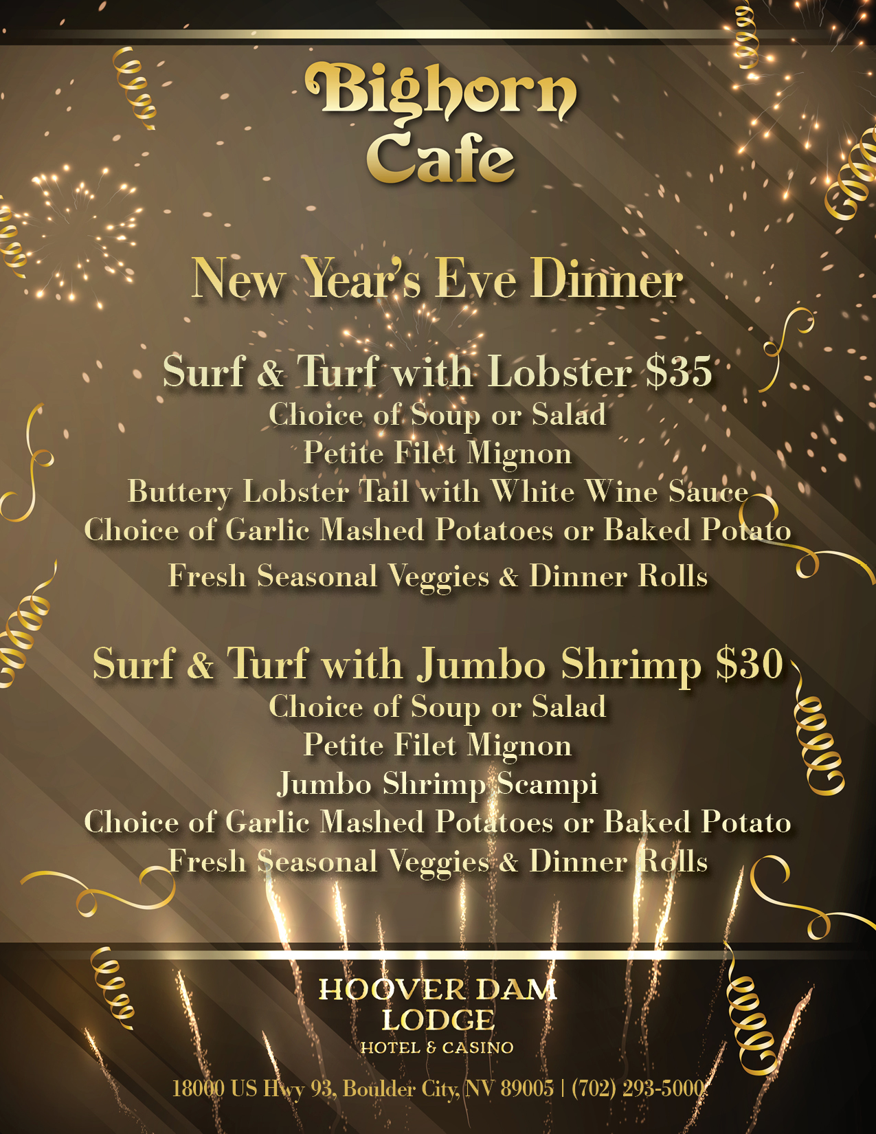 New Years Menu Hoover Dam Lodge Boulder City, NV