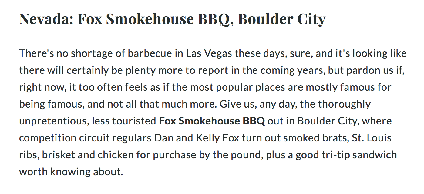 Food & Wine Fox BBQ Boulder City, NV