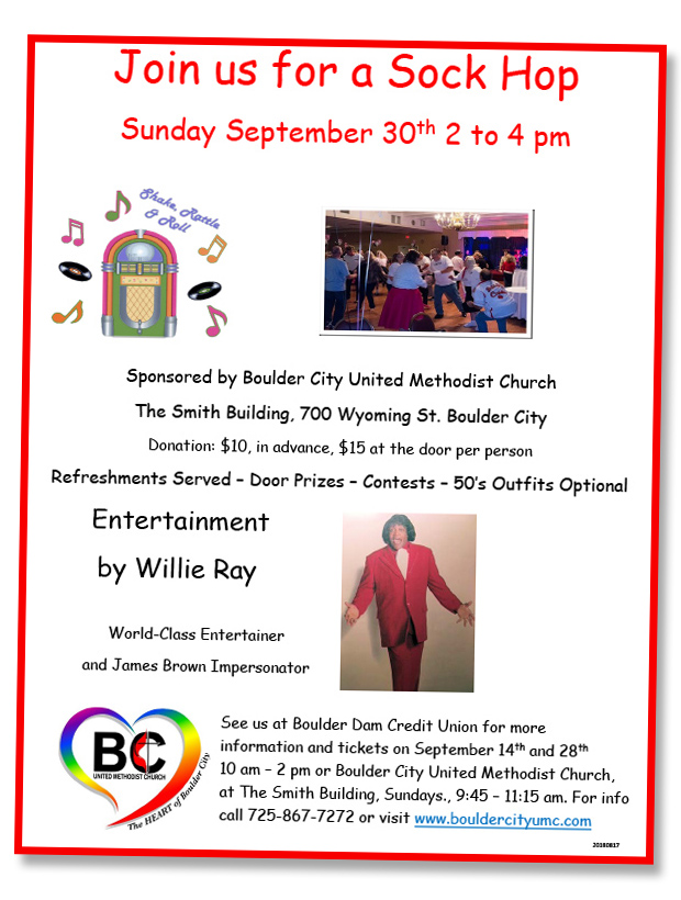 United Methodist Sock Hop Flyer Boulder City, NV