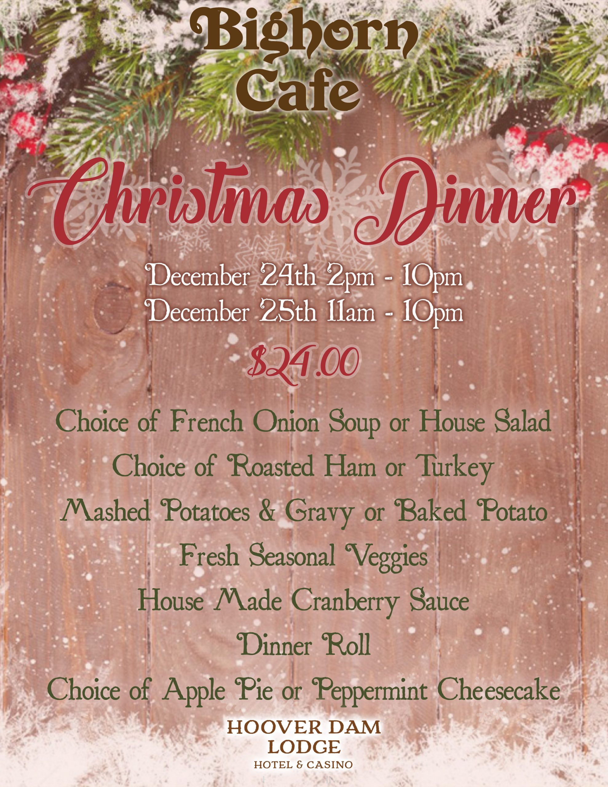 Hoover Dam Lodge XMAS MENU Boulder City, NV