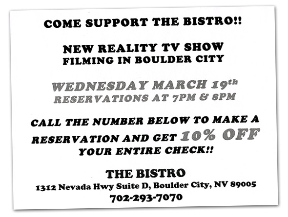 TV Show Filming at The Bistro in Boulder City, NV