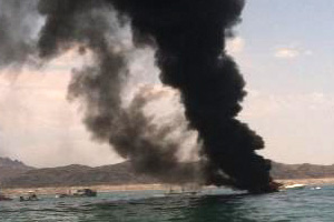 Boat Fire on Lake Mead Near Boulder City, Nevada