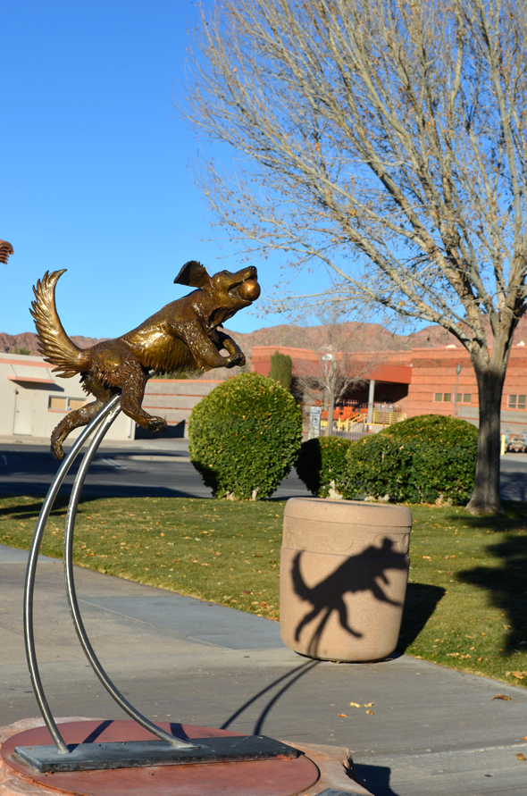 Dog Catching Ball Statue Shadow in Boulder City, NV