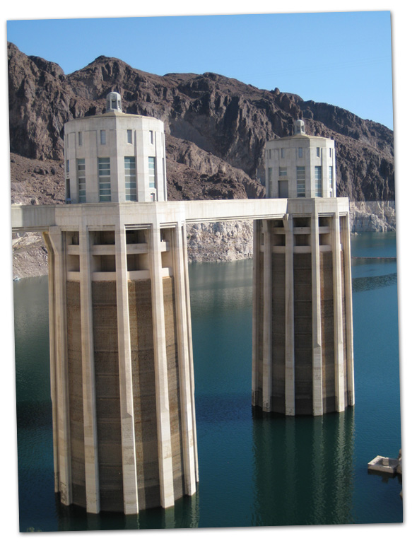 Towers at Hoover Dam near Boulder City, NV