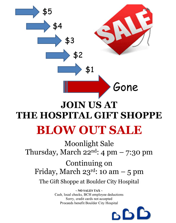 Boulder City Hospital Gift Shop Blowout Sale Boulder City Hospital Gift Shop Blowout Sale