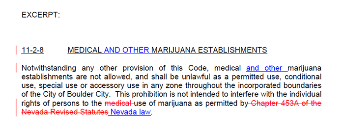 Marijuana Establishments Ban Excerpt for Boulder City, Nevada
