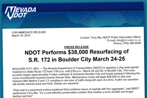 NDOT Repaving Project ~ Tues & Weds