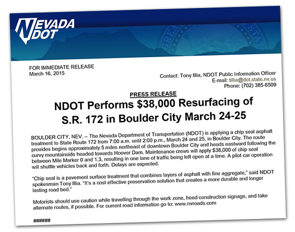 NDOT Repaving in Boulder City, Nevada