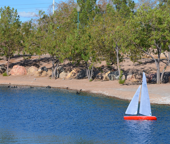 Sailing Model Boats in Veterans Memorial Park in Boulder City, Nevada