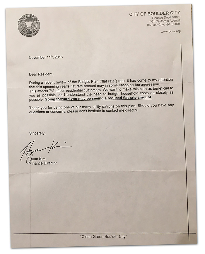 Utility Flat Rate Decrease Letter