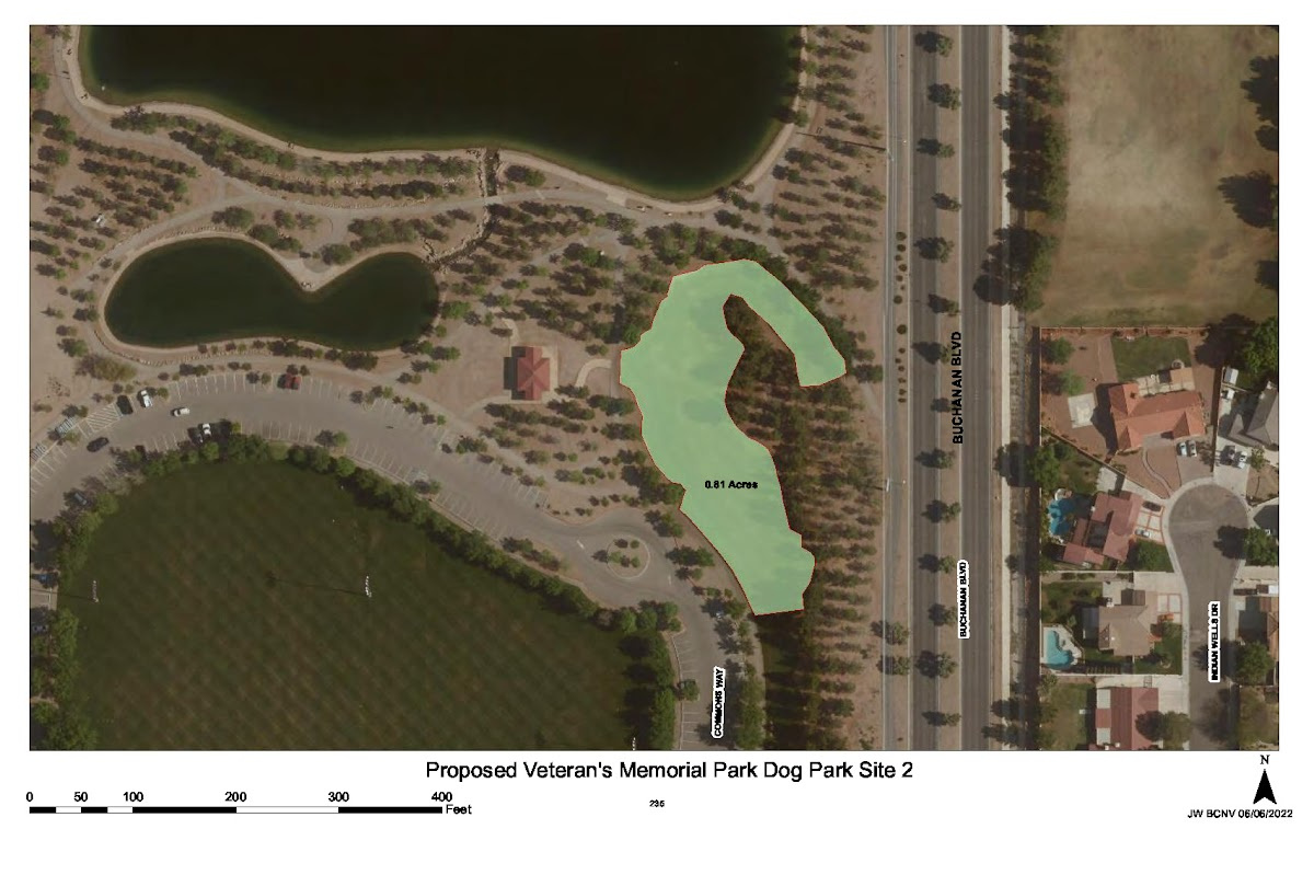 Map of proposed site of dog park at Veterans Memorial Park