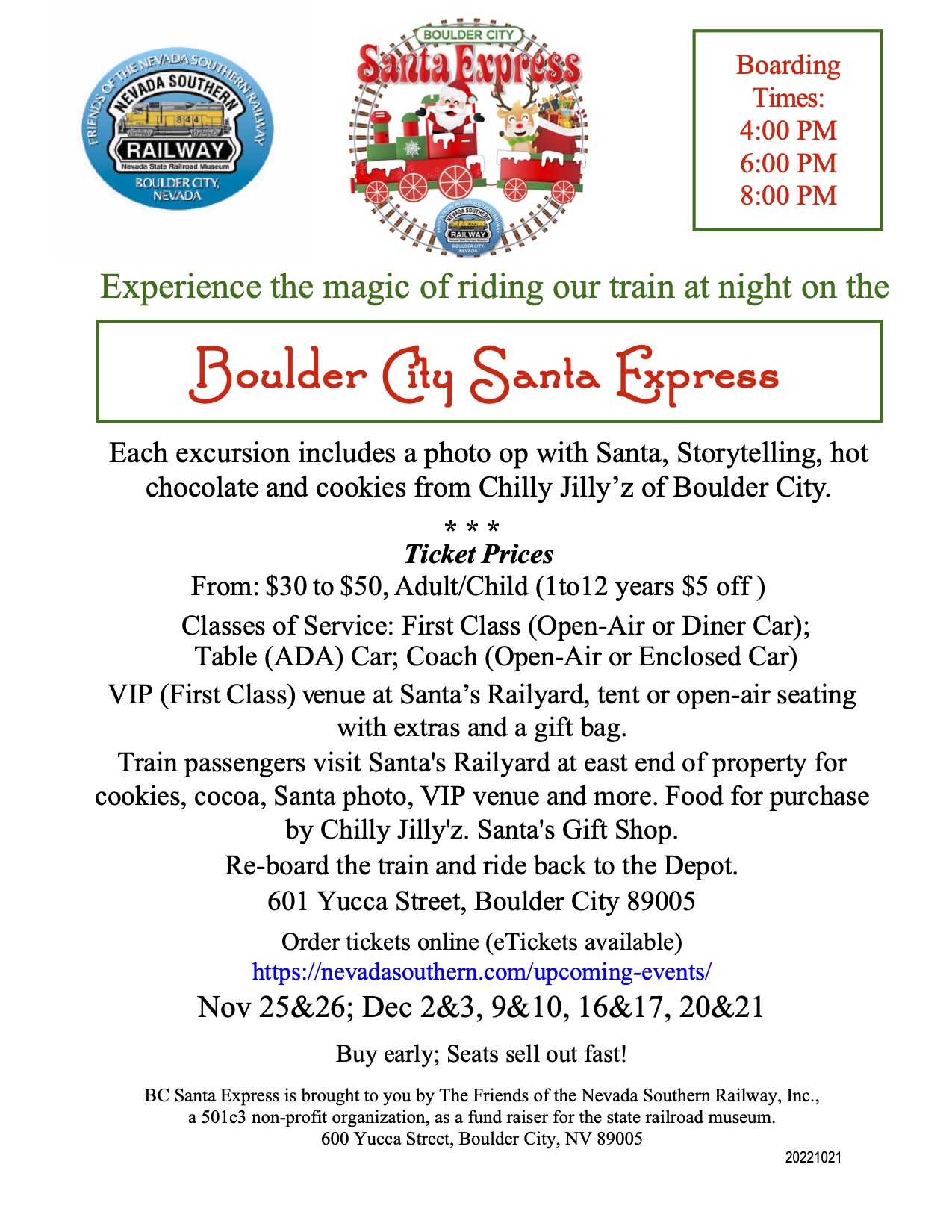 Santa express flyer 2022 Boulder City, Nevada