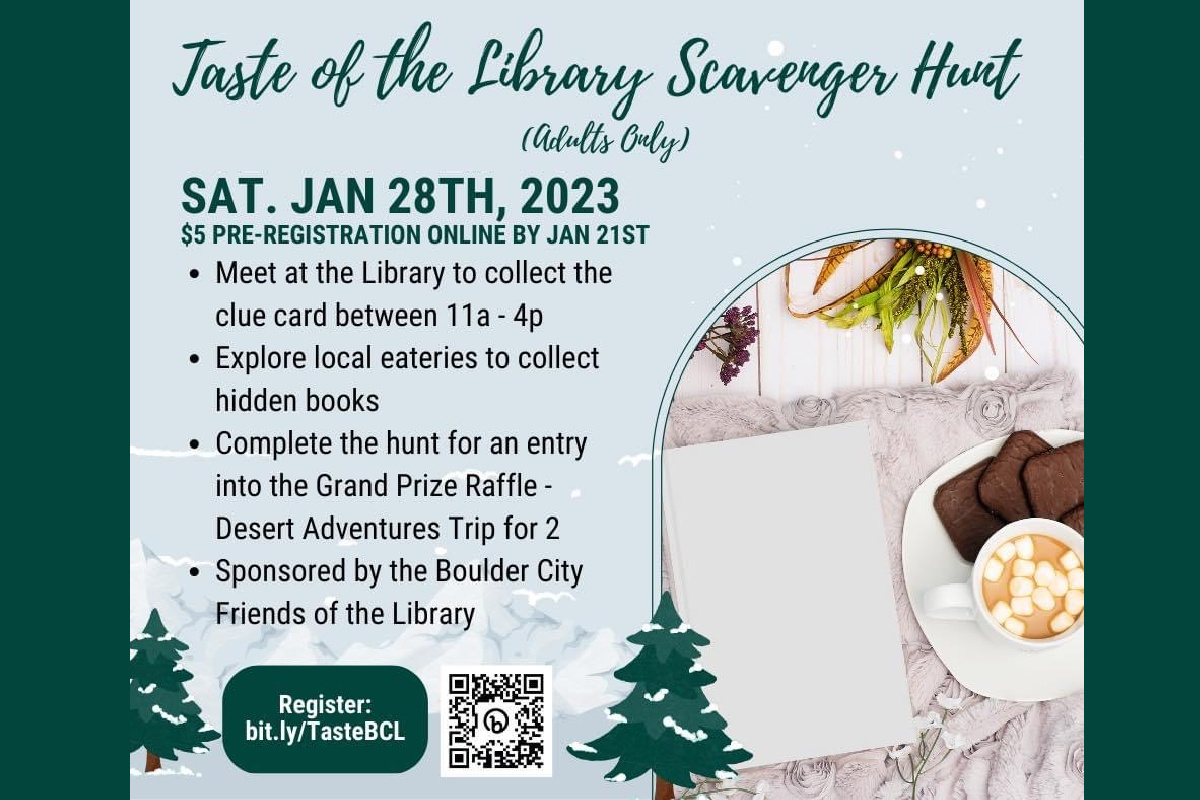 Flyer for Taste of the Library Scavenger Hunt in Boulder City, NV