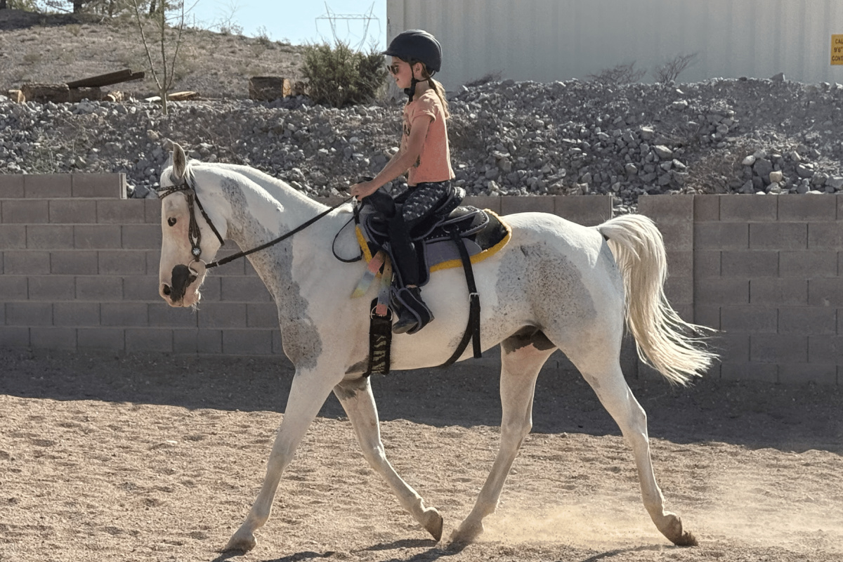 Ava Snodgrass canters on a horse (courtesy of Lindy Christensen)
